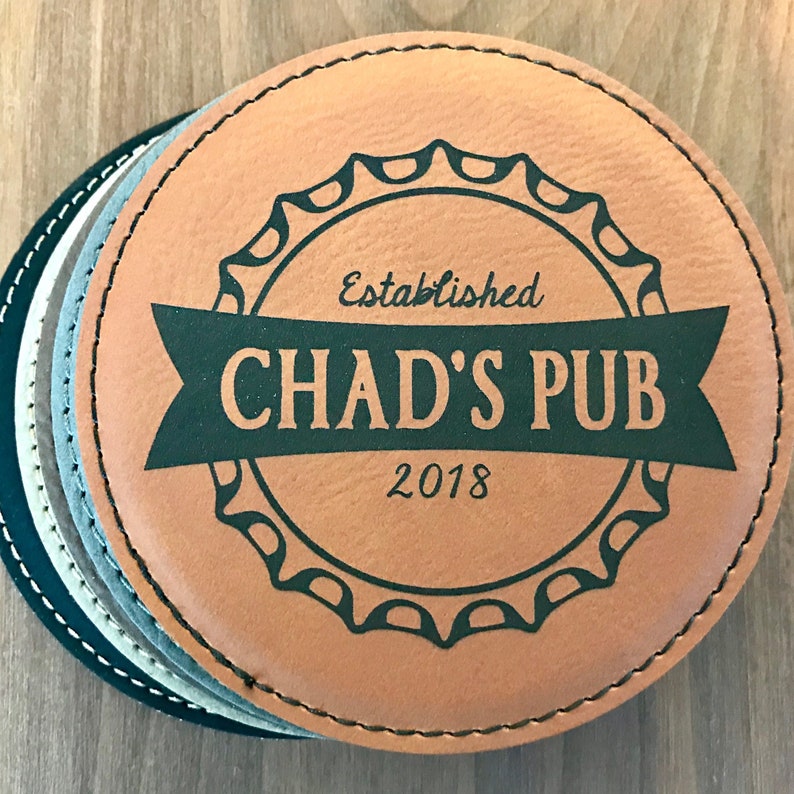 Personalized Groomsmen Gifts, Customized Leather Coasters, Groomsmen Coasters, Home Bar Coasters, Wedding Party Favors, Engraved Coaster Set image 1