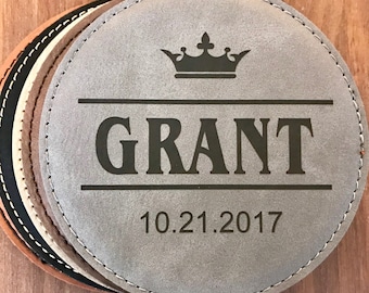 Couples Gift Idea, Engraved Leather Coasters, Wedding Anniversary Gift, Personalized Gift, Christams Gift, Custom Coaster, Valentines Gift