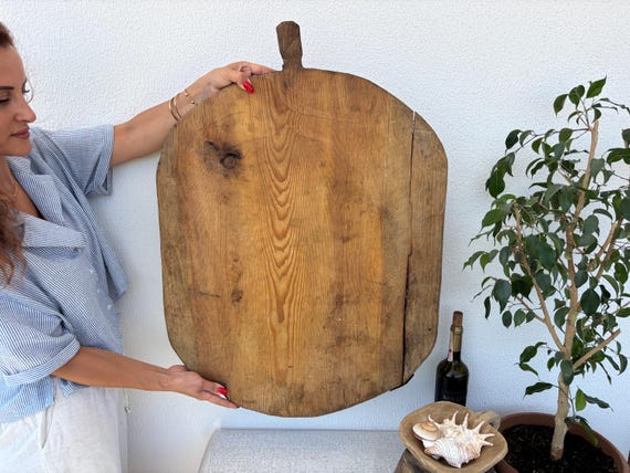 Vintage Turkish Bread Board: Rustic Farmhouse Kitchen Decor