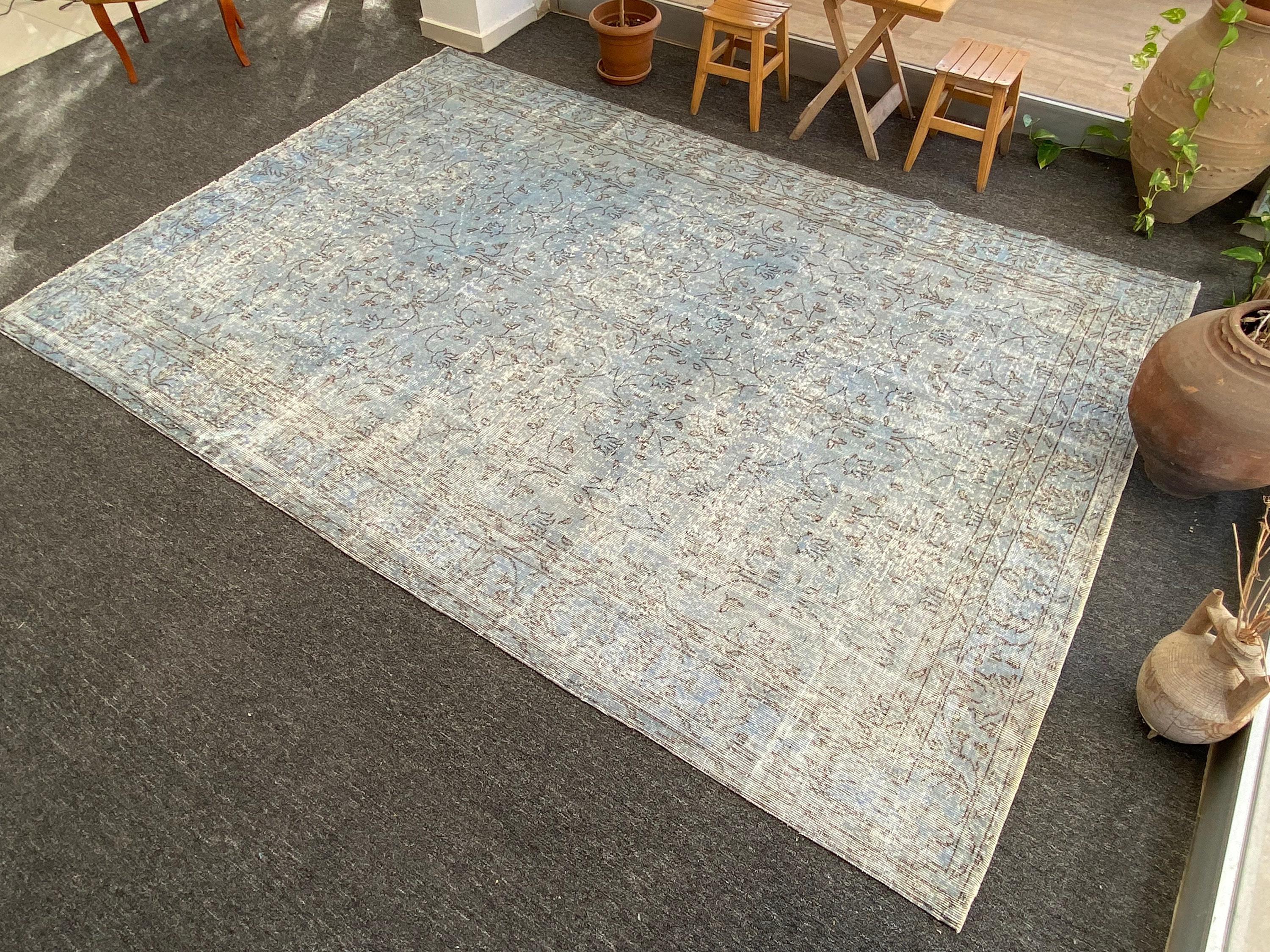 Blue Vintage Rug 7x11 Turkish Rug blue Overdyed Rug rug for Etsy UK