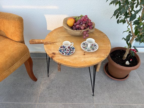 Handmade Welnut Wood Coffee Table: Rustic Turkish Accent Table