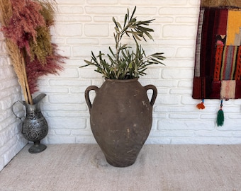 Antique Turkish Pottery Vessel | 70-80 Year Old Clay Decor