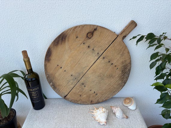 Vintage Turkish Wooden Dough Board: Rustic Farmhouse Kitchen Decor