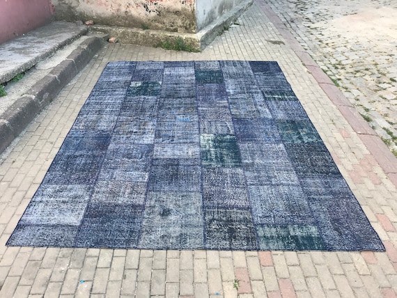 Navy Oushak Rug 10x13, Turkish Vintage Rug Navy, Large Area Carpet