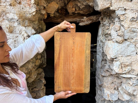 Vintage Turkish Wooden Bread Board: Rustic Farmhouse Kitchen Decor
