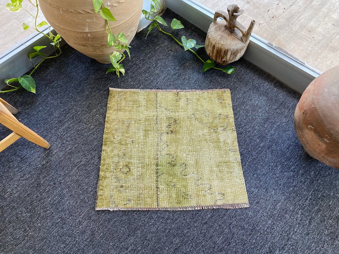 Small Green Vintage Rug 2x2 square turkish faded oushak - Etsy