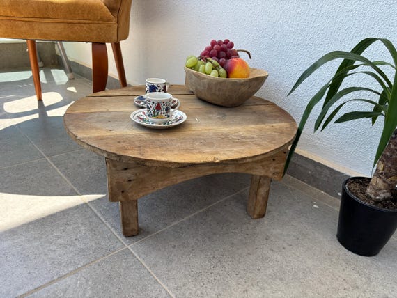 Vintage Wooden Coffee Table, Handmade Rustic Low Table, Antique Farmhouse Living Room Decor