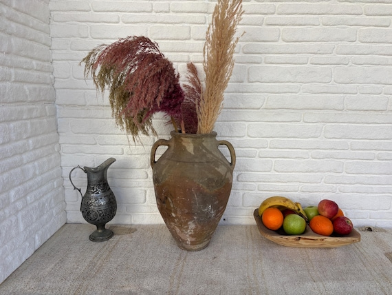 Antique Turkish Pottery Vessel | 70-80 Year Old Clay Decor