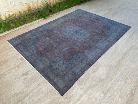 Gray Oushak Rug 7x10 Vintage Turkish Rug, Gray Overdyed Rug, Rug For Living Room -Rug For Bedroom -Gray Black Rug Large Area Rug