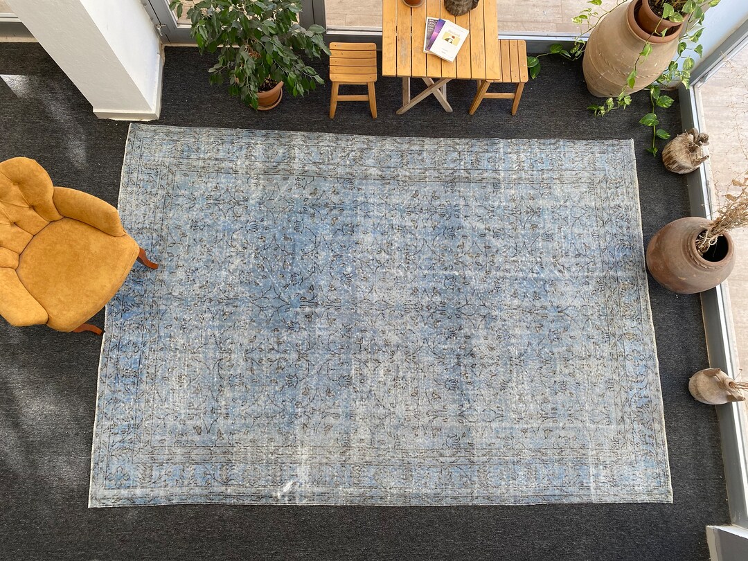 Blue Vintage Rug 7x11 Turkish Rug blue Overdyed Rug rug for Etsy UK