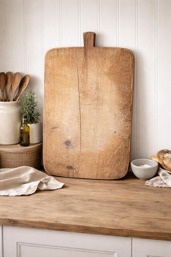 Vintage Turkish Wooden Bread Board | Rustic Handmade Cutting Paddle | Antique Kitchen Decor