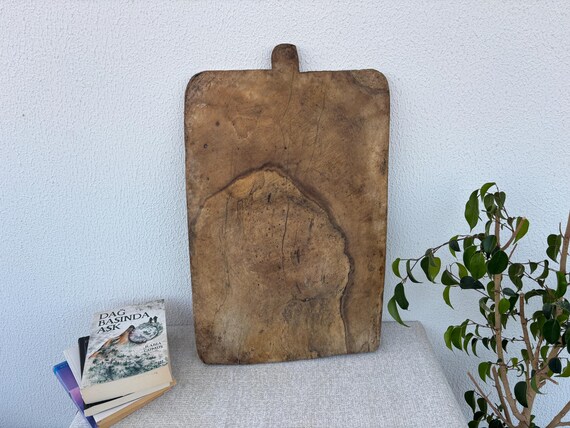 Vintage Turkish Wooden Bread Board | Handmade Rustic Dough Board with Handle | 60-Year-Old Farmhouse Kitchen Decor | Antique Wood Board
