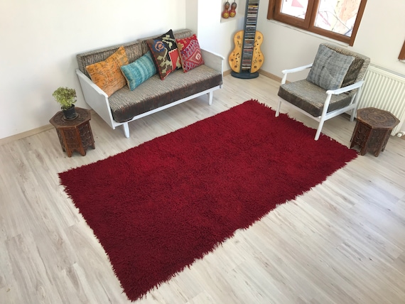 Turkish Shaggy Rug 5x8 Ft, Vintage Flokati Rug Small, Nomadic Flokati Rug Beige Accent Tulu Rug.