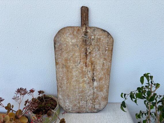 Vintage Turkish Rectangle Wooden Dough Board – Handmade Rustic Bread Cutting Board – Farmhouse Kitchen Decor – Antique Wood Pastry Board