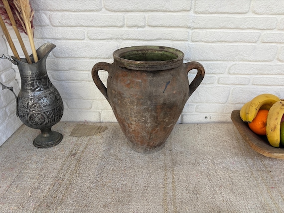 Vintage Turkish Clay Pot Vase | 70-80s Anatolian Terracotta Jar