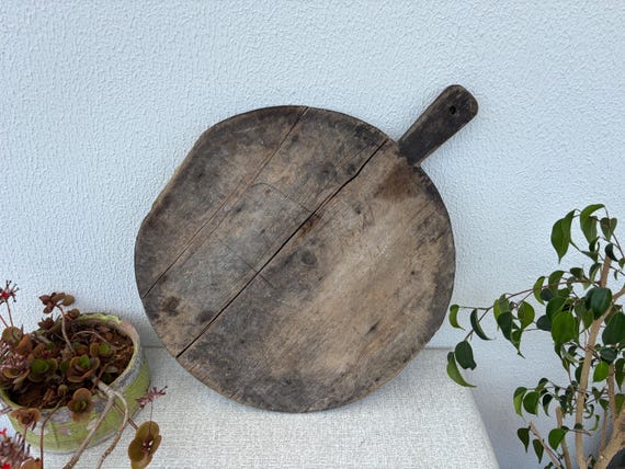 Vintage Turkish Wooden Bread Board | Rustic Handmade Cutting Paddle | Antique Kitchen Decor