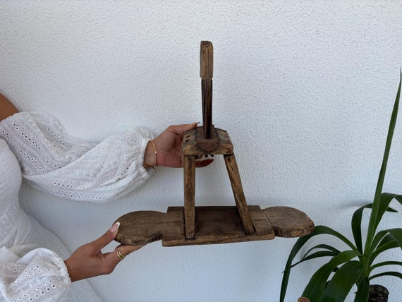 Vintage Turkish Wool Comb: Hand-Carved Wood, Rustic Farmhouse Decor