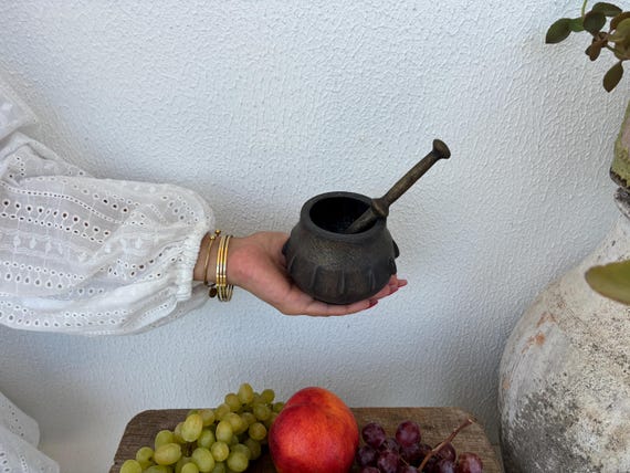 Vintage Copper Mortar and Pestle I Antique Turkish Grinder I Rustic Kitchen Decor