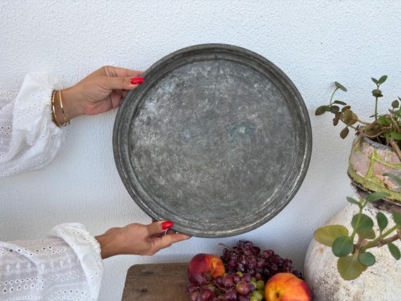 Vintage Turkish Copper Tray – Hand Engraved Ottoman Style Serving Plate
