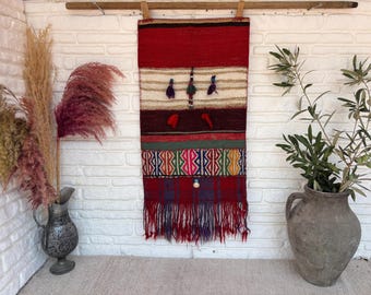 Handmade Patchwork Kilim Wall Hanging – Vintage Turkish Wool Boho Textile Art