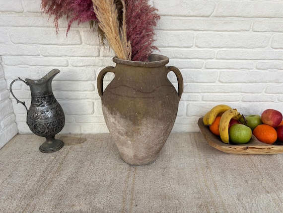 Antique Turkish Pottery Vessel | 70-80 Year Old Clay Decor