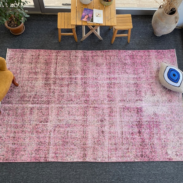 Alfombra Oushak Arae turca sobreteñida rosa 5x9 Blush, sala de estar -Para dormitorio -Lila