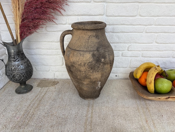 Vintage Turkish Clay Pot Vase | 70-80s Anatolian Terracotta Jar