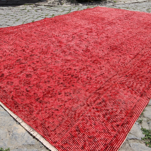 Bereich Teppich 5 x 8, overdyed Vintage Teppich, rote Gegend Teppich, schwedischen Teppich, Pastell Vintage Teppich, Boucherouite Teppich