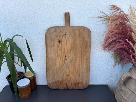 Vintage Turkish Wooden Bread Board | Rustic Handmade Cutting Paddle | Antique Kitchen Decor