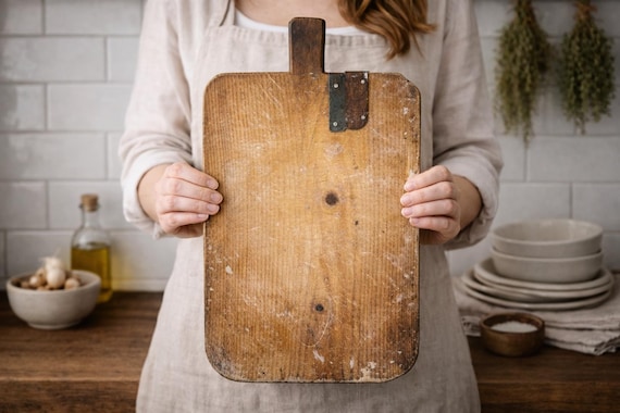 Antique Wooden Cutting Board | Collectible Rustic Kitchen Artifact | Authentic Turkish Farmhouse Decor | 44x51 cm