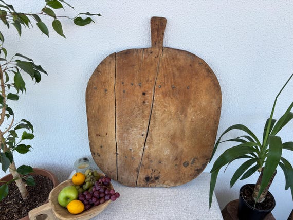 Vintage Turkish Wooden Dough Board: Rustic Farmhouse Kitchen Decor