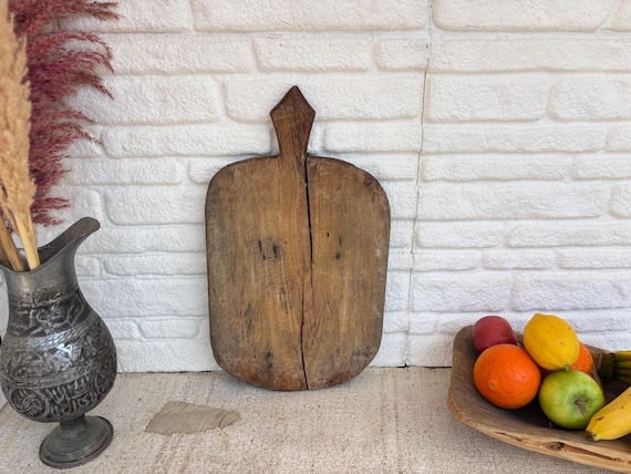 Antique Turkish Wooden Cutting Board: Rustic Farmhouse Kitchen Decor