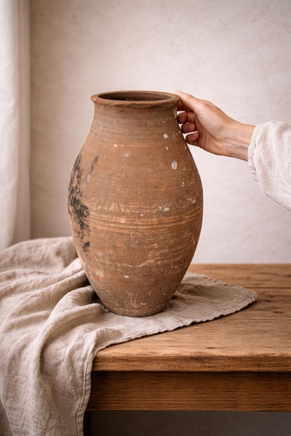 Vintage Turkish Pottery Jar | 70-80 Year Aged Clay Vessel