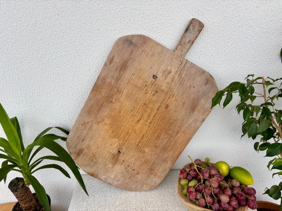 Vintage Turkish Wooden Bread Board | Rustic Handmade Cutting Paddle | Antique Kitchen Decor