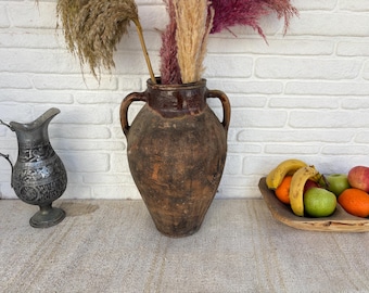 Vintage Turkse klei pottenvaas | Anatolische terracottapot uit de jaren 70-80