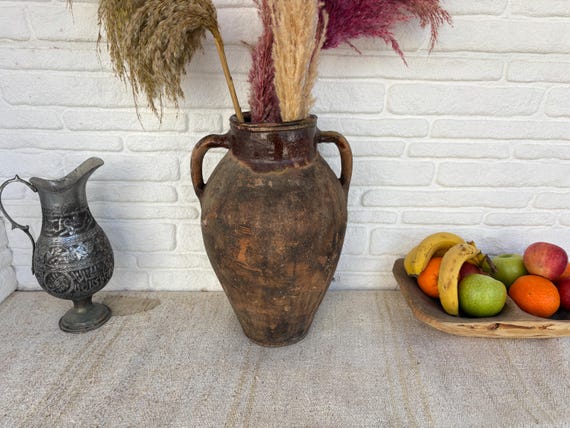 Vintage Turkish Clay Pot Vase | 70-80s Anatolian Terracotta Jar