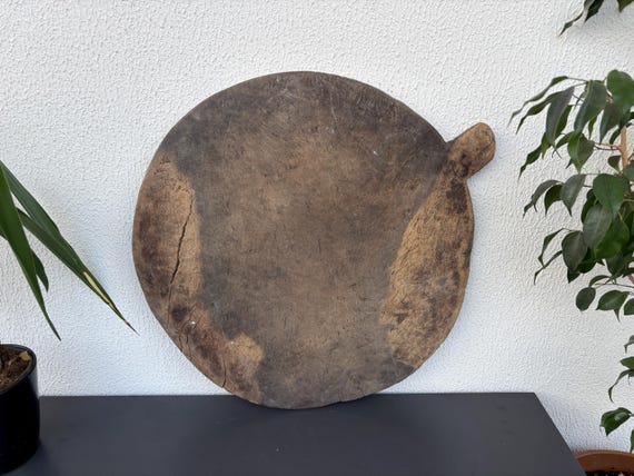 Vintage Turkish Wooden Dough Board: Rustic Farmhouse Kitchen Decor