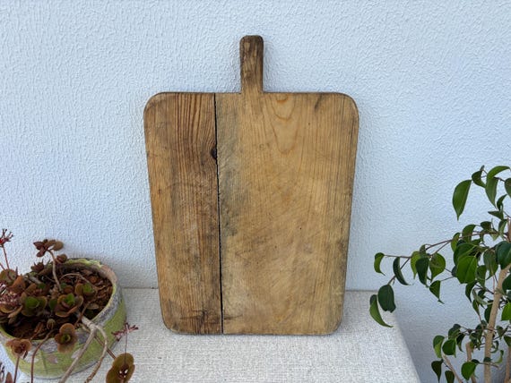 Vintage Turkish Wooden Bread Board | Handmade Rustic Dough Board with Handle | 60-Year-Old Farmhouse Kitchen Decor | Antique Wood Board