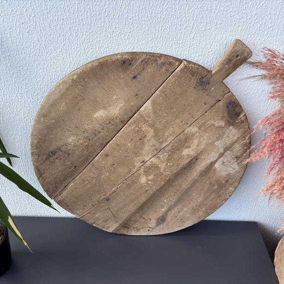 Vintage Turkish Wooden Bread Board | Rustic Handmade Cutting Paddle | Antique Kitchen Decor