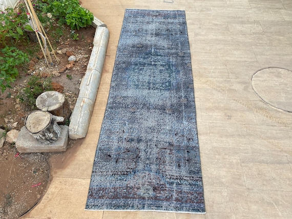 Rustic Home Decor Turkish Oushak Overdyed Gray Runner Rug 3x9, For Kitchen, Living room and Bedroom