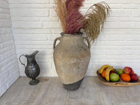 Antique Turkish Pottery Vessel | 70-80 Year Old Clay Decor