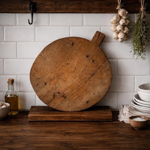 Vintage Turkish Wooden Cutting Board | Rustic Farmhouse Kitchen Decor