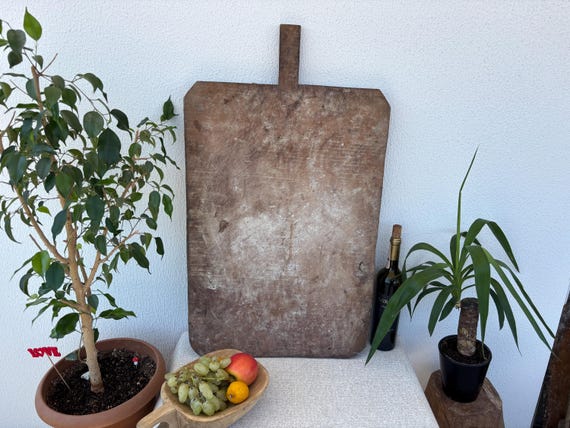 Vintage Turkish Handmade Wooden Dough Board | Rustic Wall & Kitchen Decor | Antique Bread Cutting Paddle