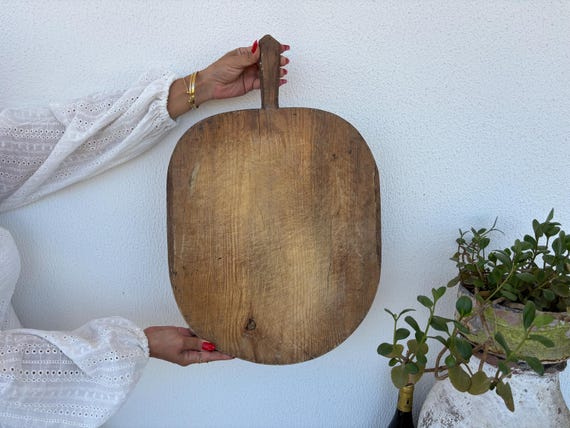 Vintage Turkish Wooden Dough Board: Rustic Farmhouse Bread Cutting Board