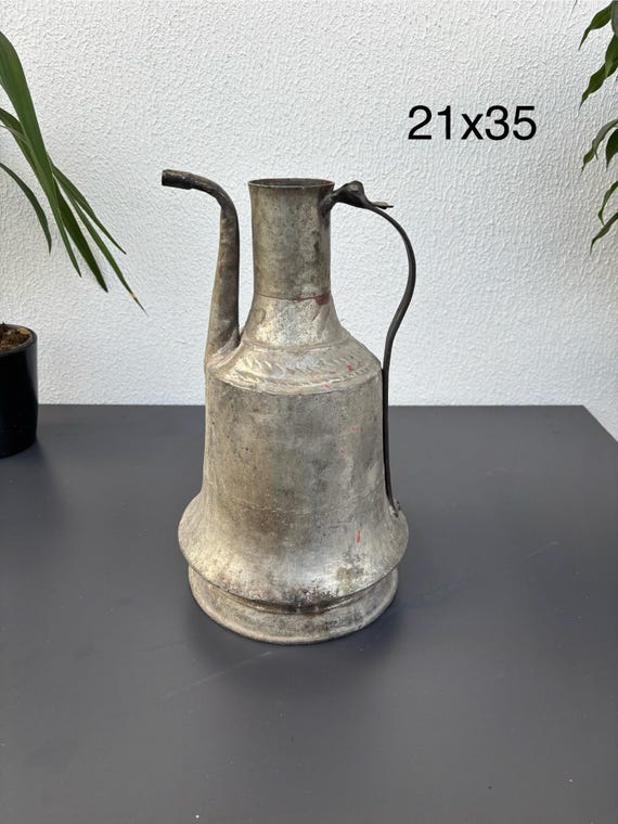 Vintage Turkish Copper Vase: 60-Year-Old Rustic Farmhouse Decor