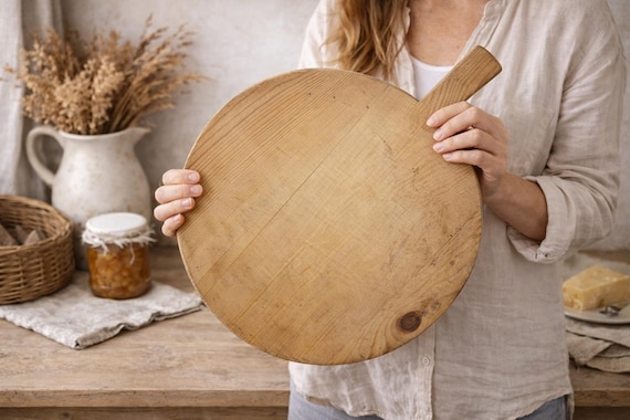 Handmade Turkish Wooden Cutting Board: Rustic Farmhouse Kitchen Decor