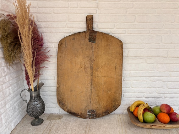 Vintage Turkish Wooden Bread Board | Rustic Handmade Cutting Paddle | Antique Kitchen Decor