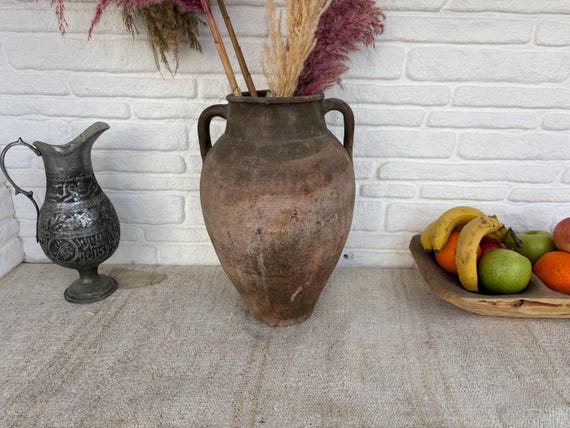 Vintage Turkish Clay Pot Vase | 70-80s Anatolian Terracotta Jar