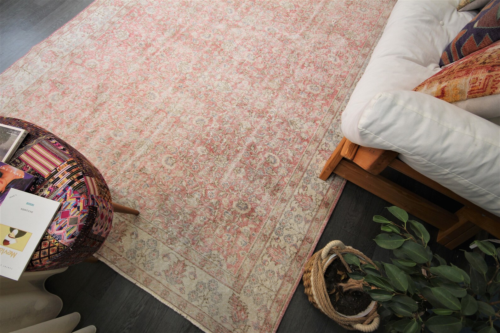 Boho Home Neutral Oushak Rug Coral Turkish Rug 6x9 Rose Etsy