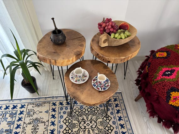 Handmade Walnut Wood Side Table: Rustic Natural Accent Table